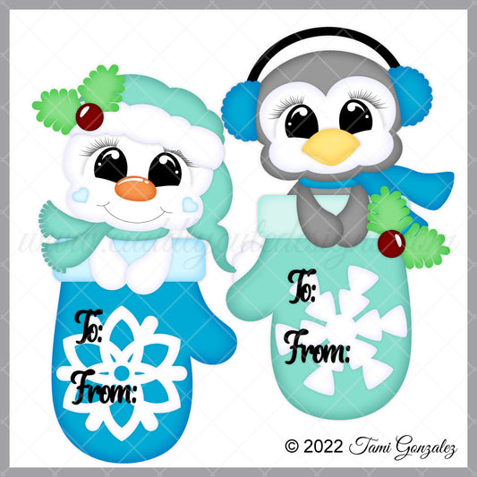 Mitten Tags - Snowman & Penguin