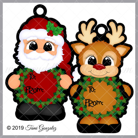 Wreath Tag Cuties - Santa & Reindeer