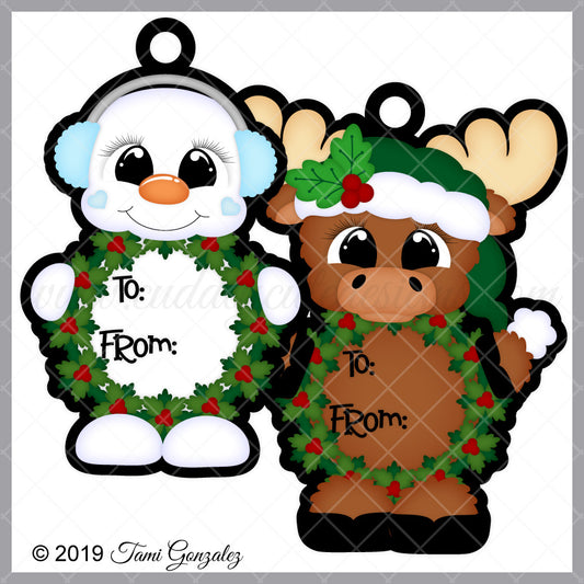Wreath Tag Cuties - Snowman & Moose