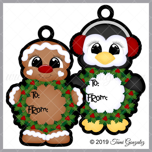 Wreath Tag Cuties - Ginger & Penguin